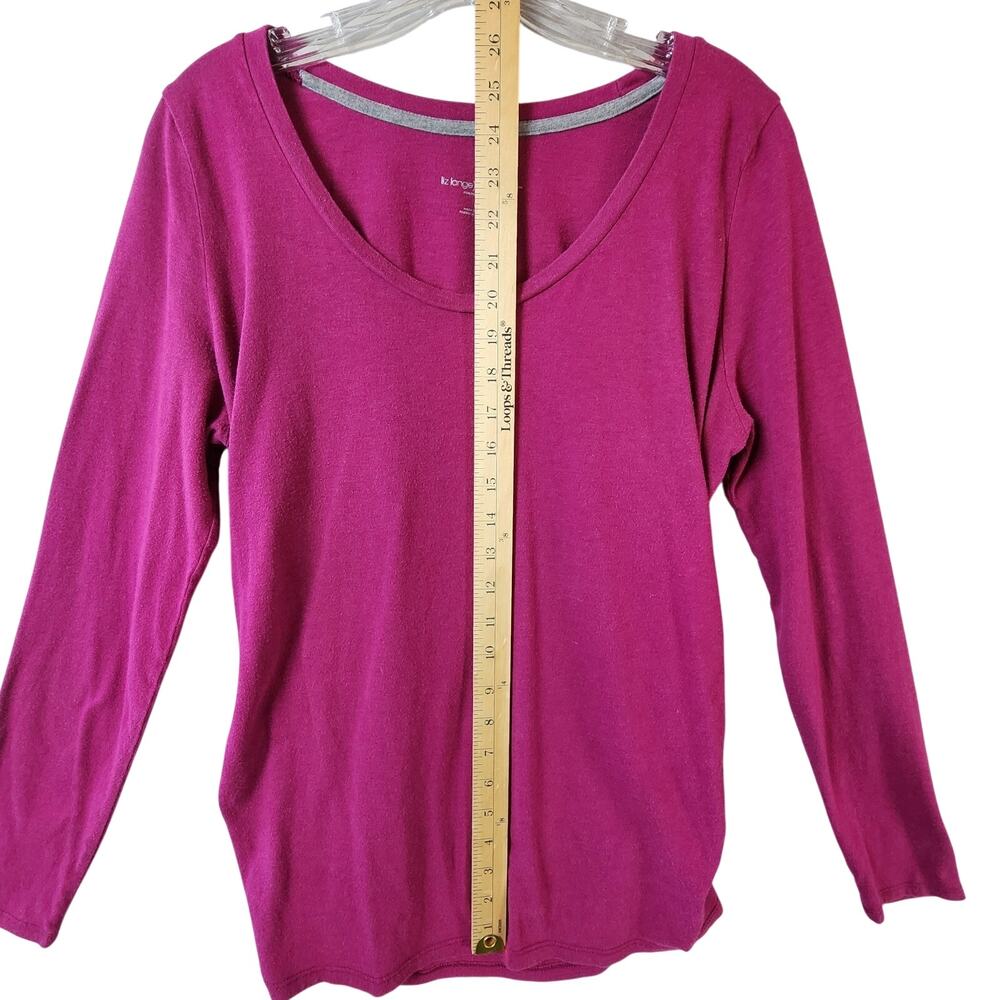 Liz Lange Maternity Scoop Neck Top Large Long Sleeve Magenta Cotton Blend - Picture 3 of 8